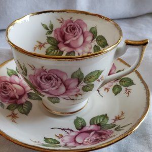 Vintage Melba English Fine bone china Large Pink roses Tea cup and saucer